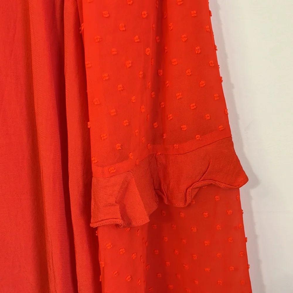 Nicole Miller New York Orange Ruffle Bell Sleeve Swiss Dotted Long Sleeve Blouse - Picture 6 of 8